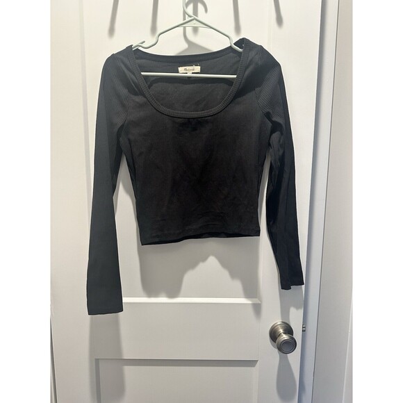 Madewell Tops - Madewell Square Neck Long Sleeve Crop Tee Black Size M Style NN255